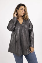 Plus Size Sequined V-neck Knitted Sweater