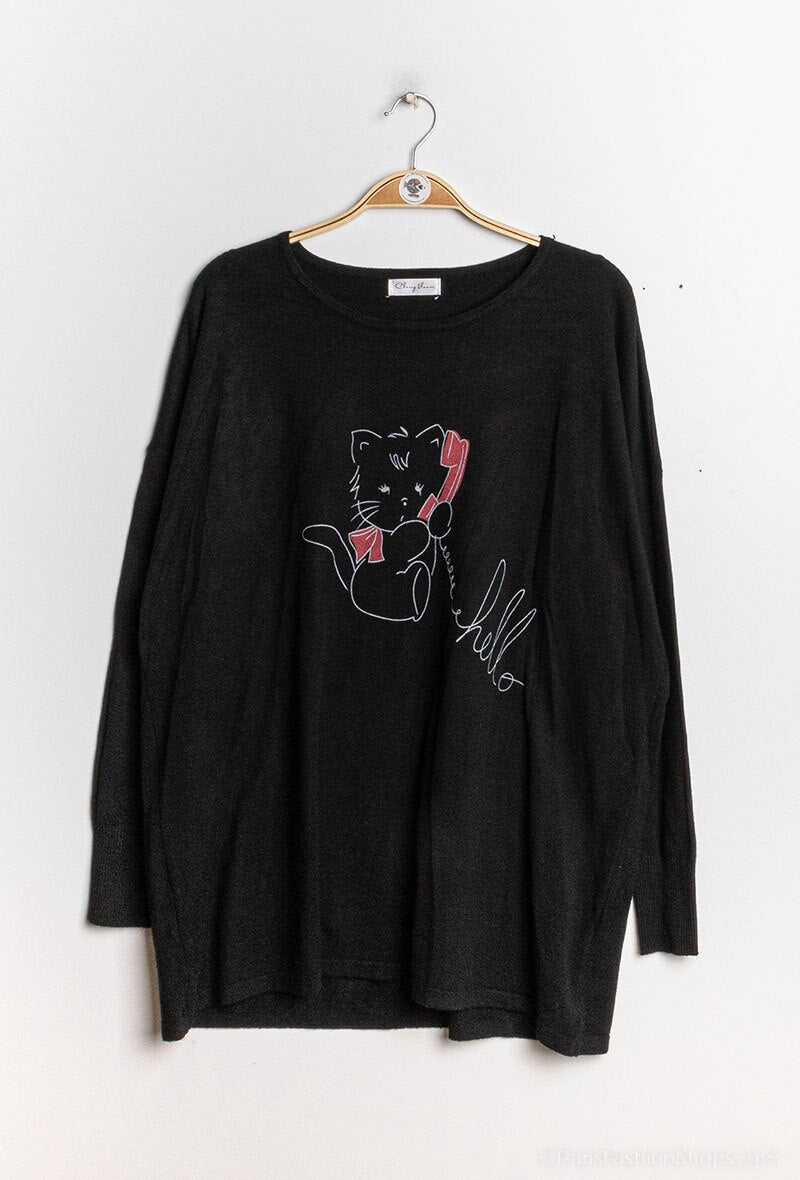 Plus Size Tryckt Stickad Tröja