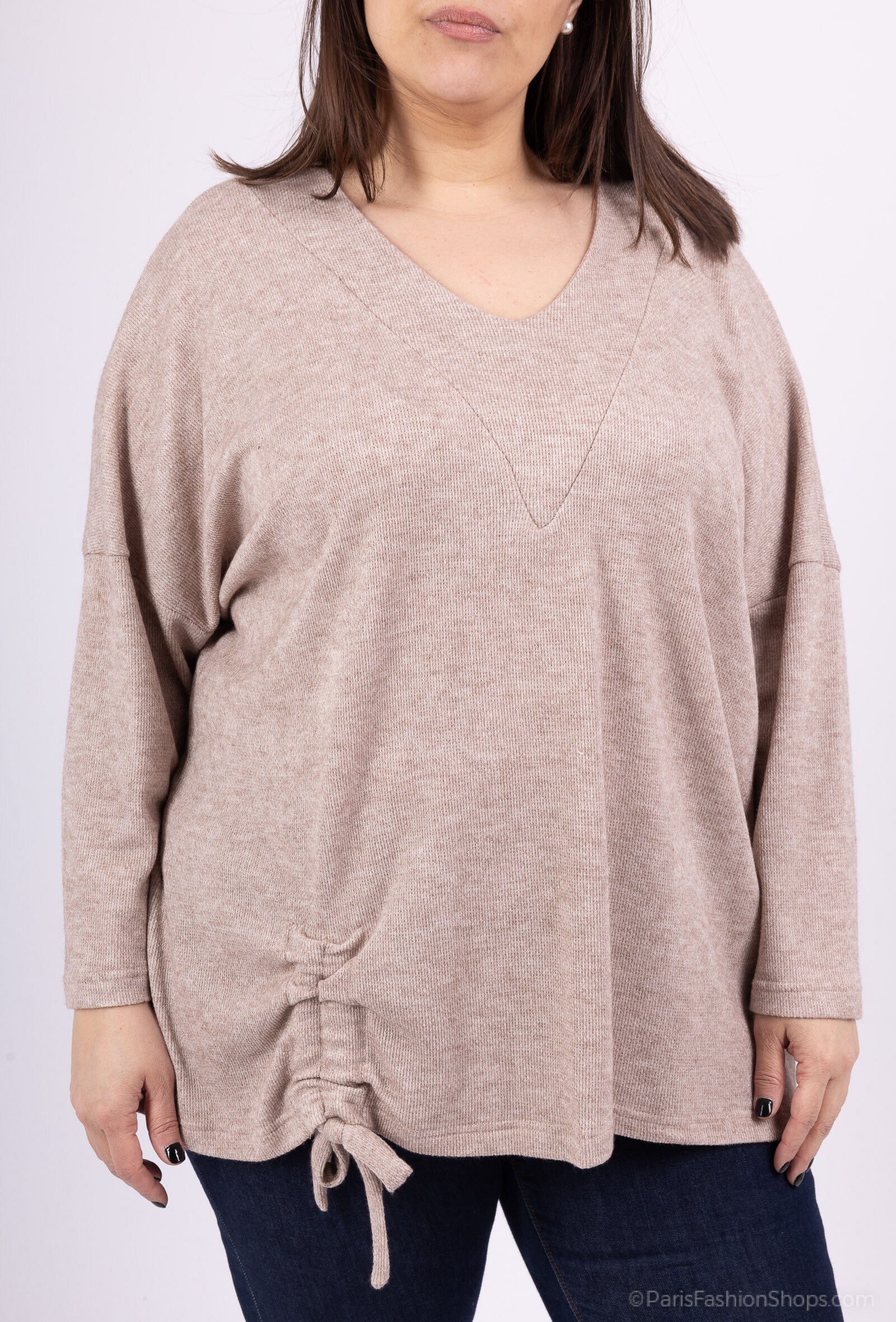 Plus Size Batwing Sleeve Knit Sweater with Bow