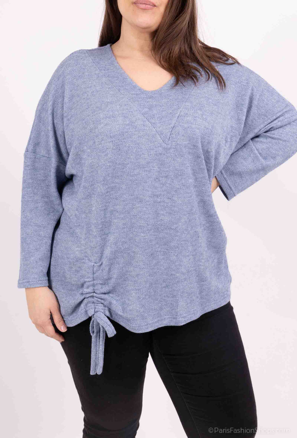 Plus Size Batwing sleeve knit sweater with bow