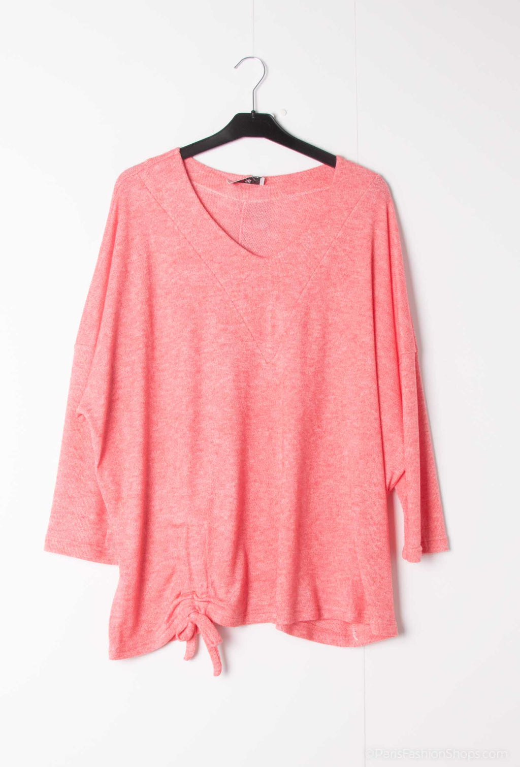Plus Size Batwing sleeve knit sweater with bow