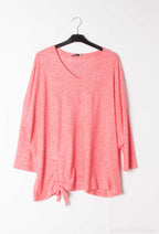 Plus Size Batwing sleeve knit sweater with bow