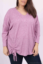 Plus Size Batwing sleeve knit sweater with bow