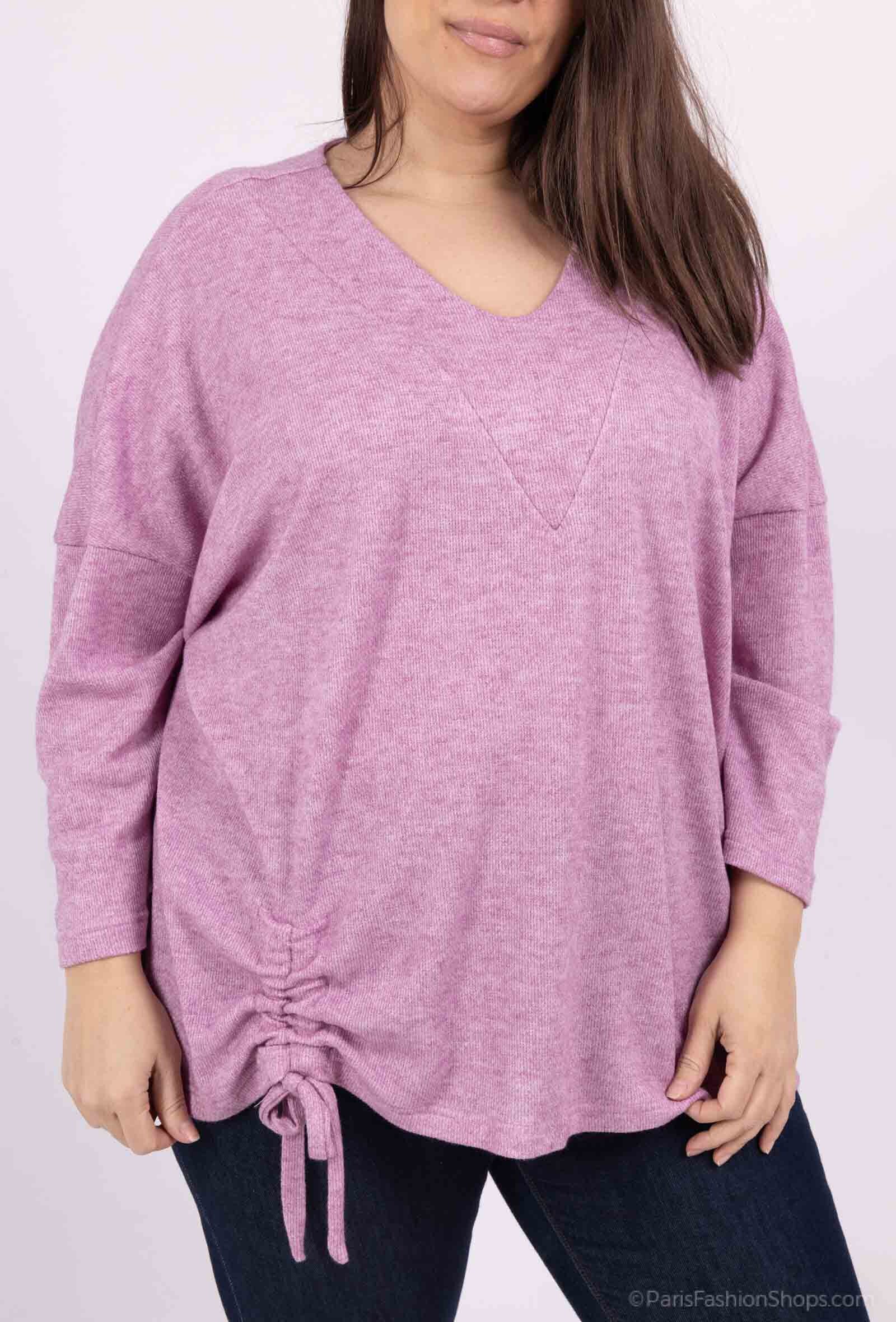 Plus Size Batwing sleeve knit sweater with bow