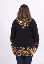 Plus Size Enkel Stickad Tröja med Tryckt Overlay