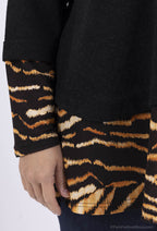 Plus Size Enkel Stickad Tröja med Tryckt Overlay