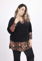 Plus Size Stickad Tröja med Tryckt Overlay