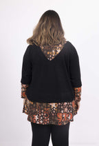 Plus Size Stickad Tröja med Tryckt Overlay