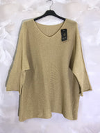 Plus Size Slightly openwork knitted sweater in V -neck