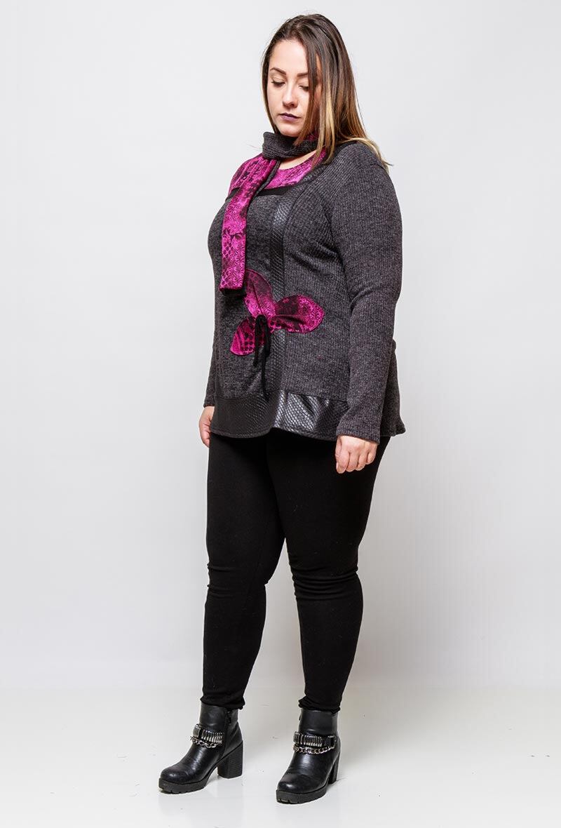 Plus Size Fancy Sweater med Läderdetaljer