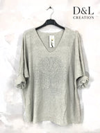 Fine knit sweater with tree of life rhinestones