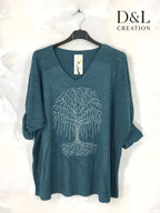 Finstickad tröja med livets träd av strass, storlekar T38 till T52