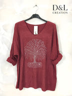 Finstickad tröja med livets träd av strass, storlekar T38 till T52