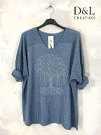 Fine knit sweater with tree of life rhinestones