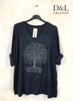 Fine knit sweater with tree of life rhinestones