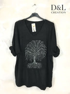 Fine knit sweater with tree of life rhinestones