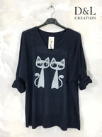 Fine knit cat sweater with rhinestones