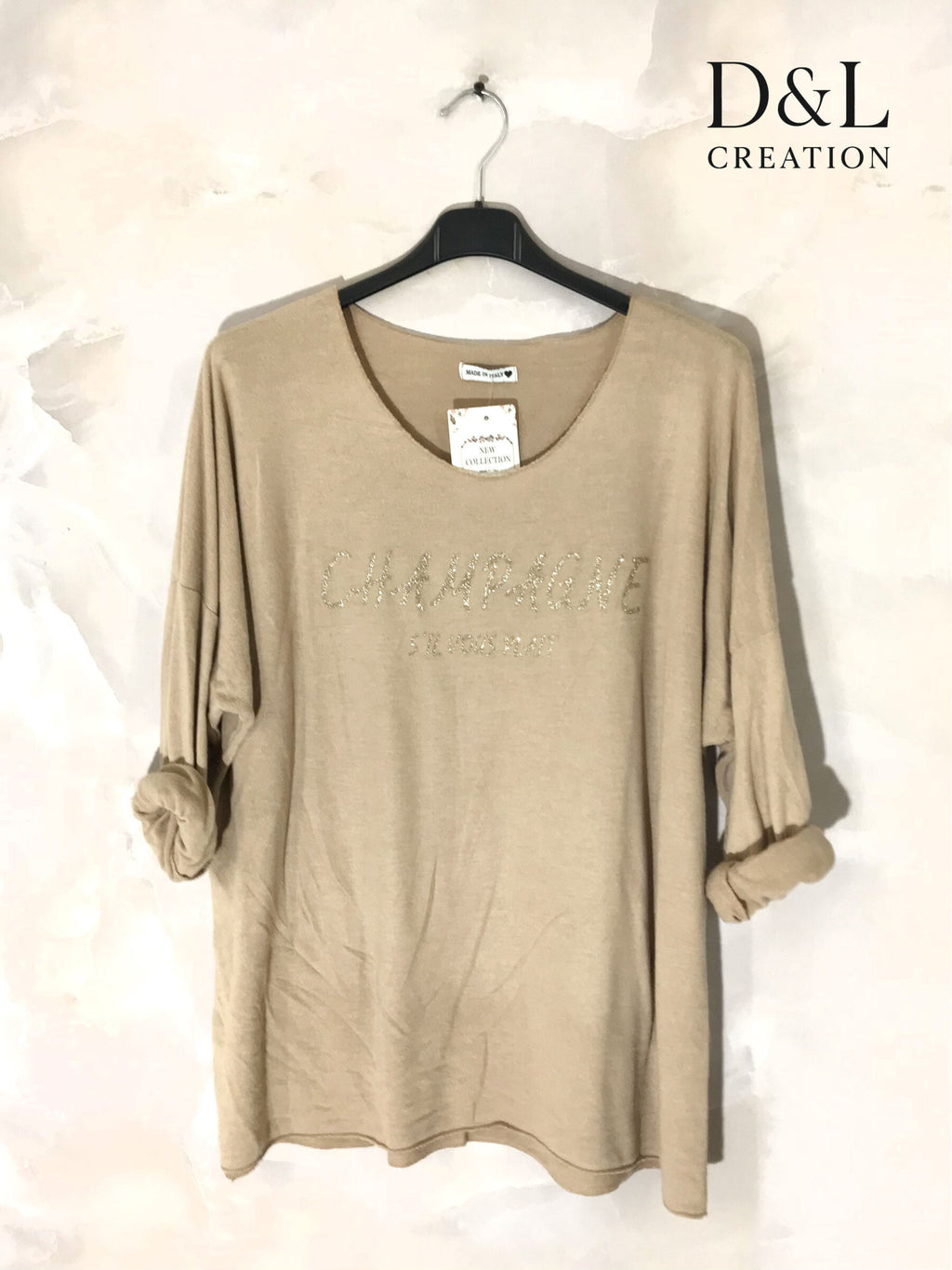 Soft fine-knit sweater Champagne Please Size 38 to 52 i Stor Storlek