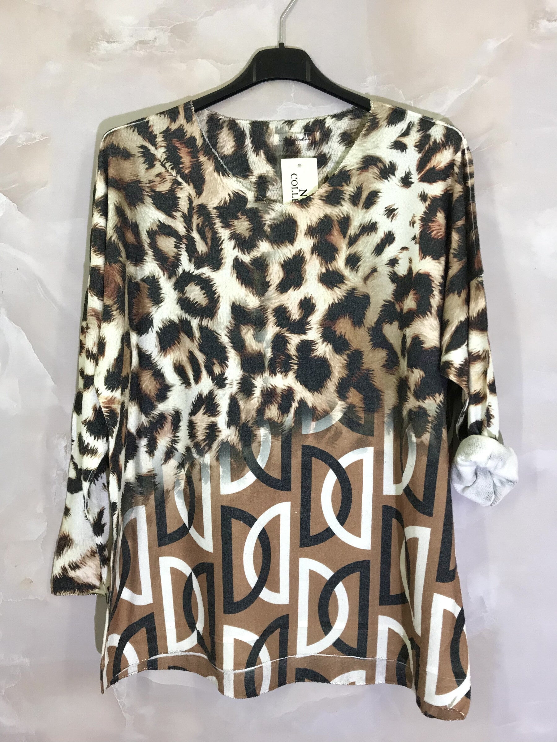 Plus Size Thin printed V-neck sweater