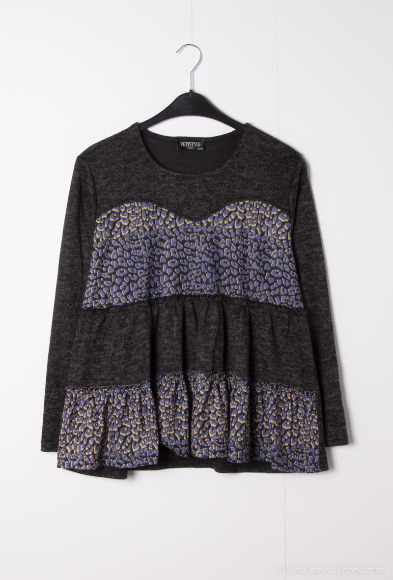 Plus Size Ruffle Printed Sweater i Polyester