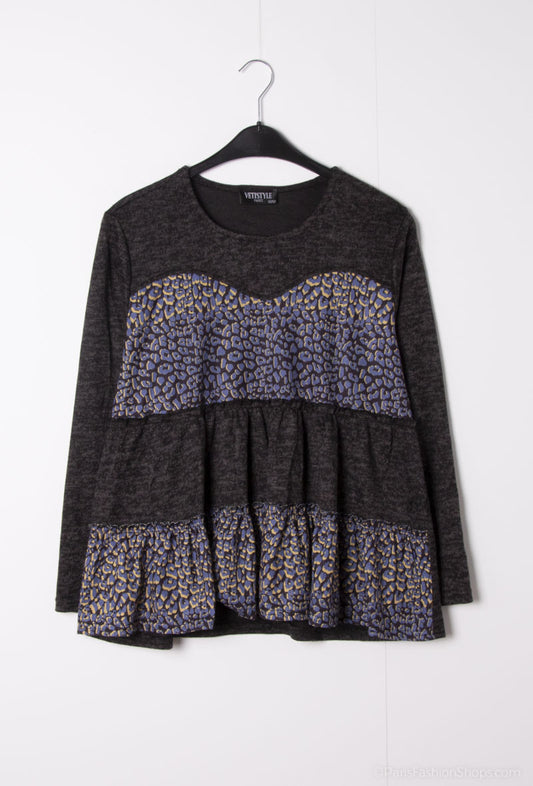 Plus Size Ruffle Printed Sweater i Polyester