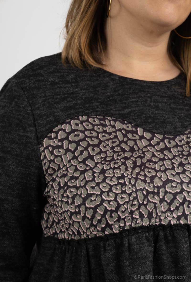Plus Size Ruffle Printed Sweater i Polyester