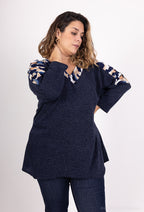 Plus Size Öppen Ärmar Tröja med Tryck