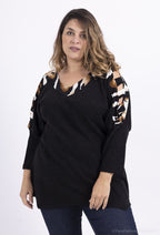 Plus Size Öppen Ärmar Tröja med Tryck