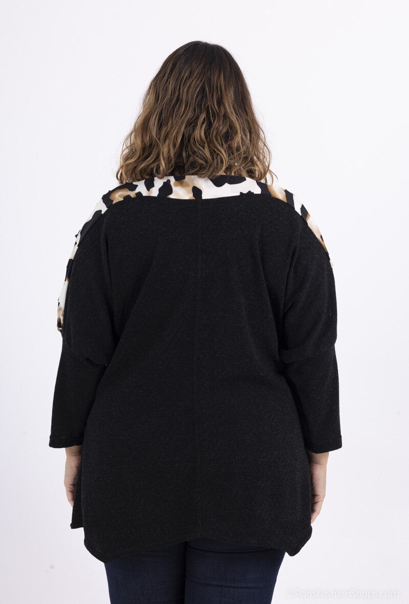 Plus Size Öppen Ärmar Tröja med Tryck