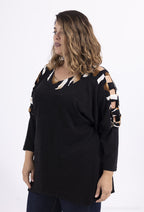 Plus Size Öppen Ärmar Tröja med Tryck