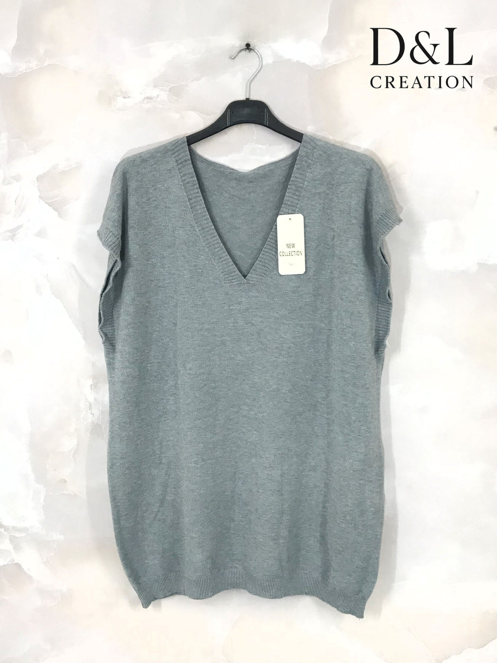 Plus Size Kortärmad Stickad Tröja