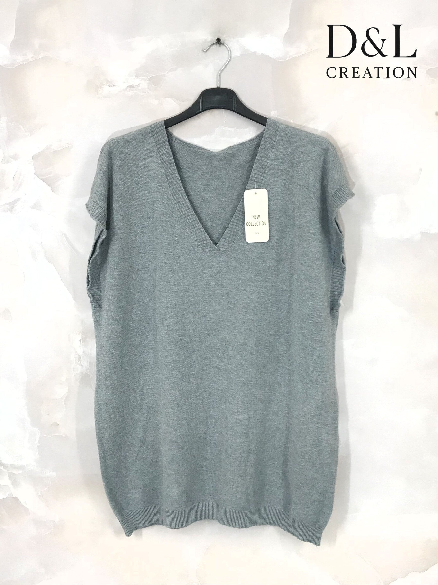 Plus Size Kortärmad Stickad Tröja