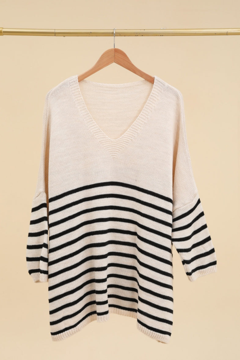 Striped loose jumper i Plus Size