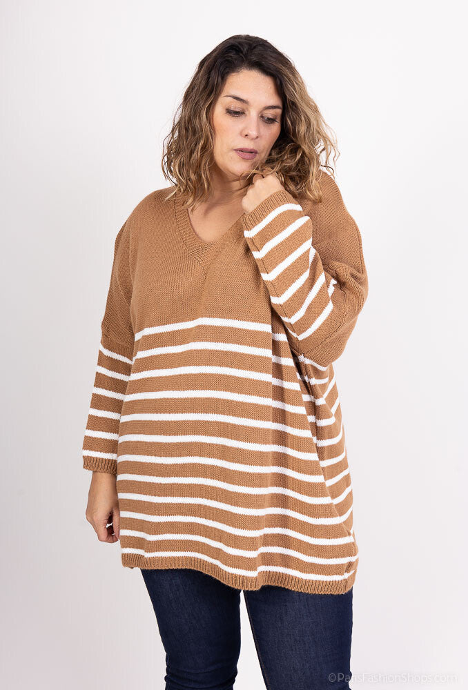 Striped loose jumper i Plus Size