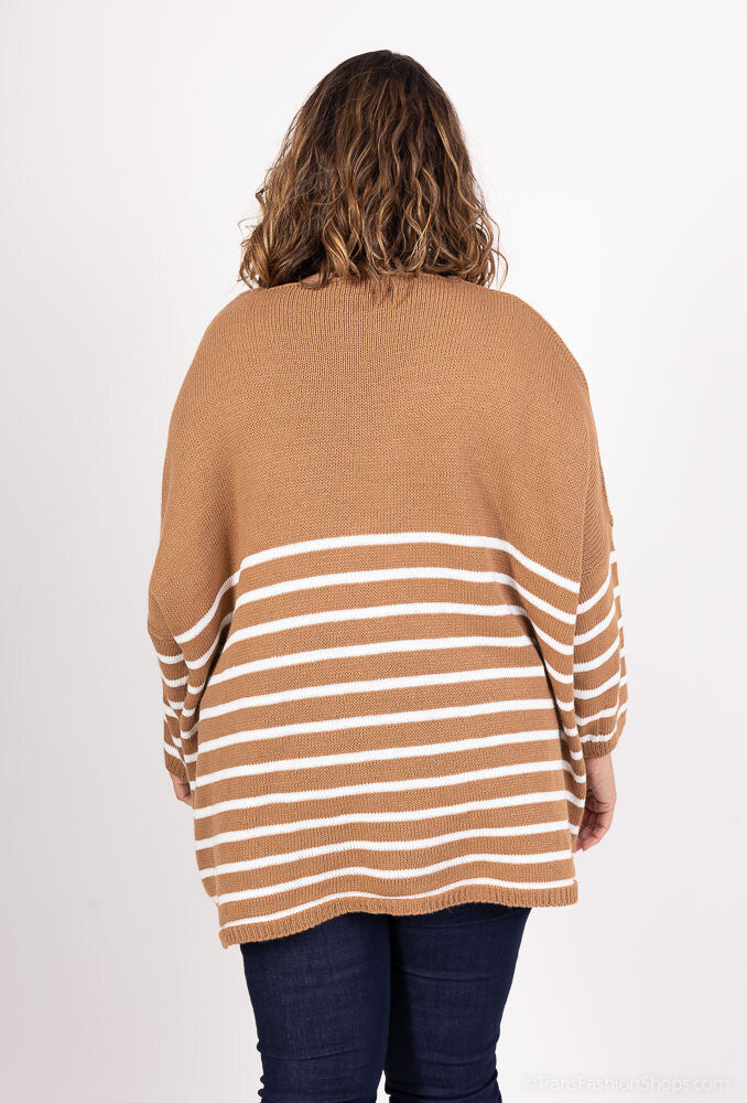 Randig Löst Stickad Tröja i Plus Size