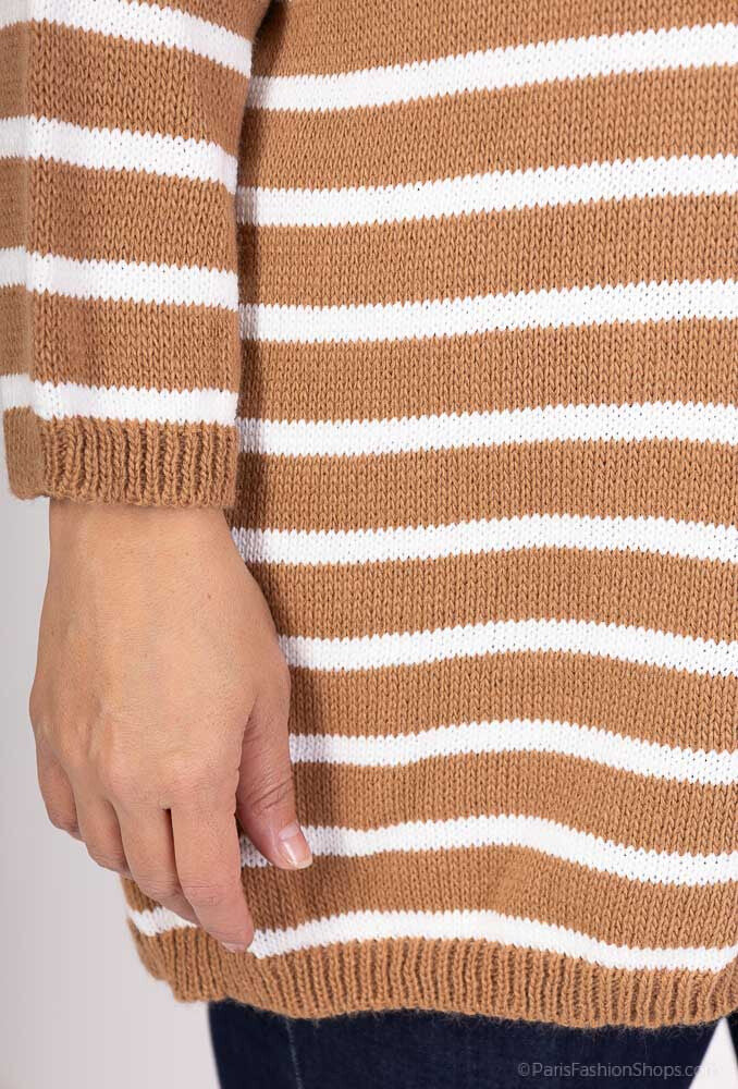 Randig Löst Stickad Tröja i Plus Size