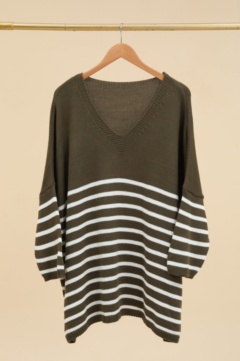 Striped loose jumper i Plus Size