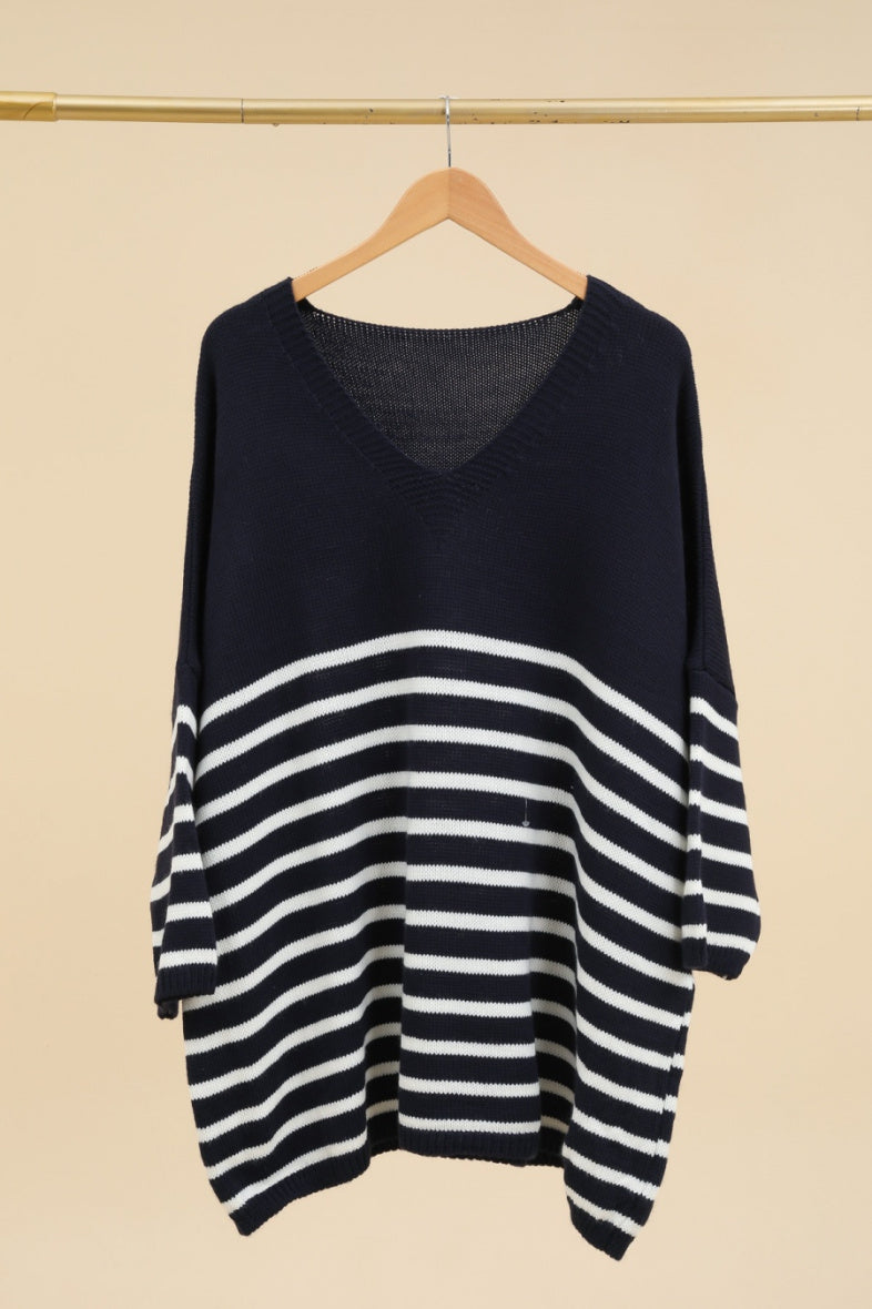 Striped loose jumper i Plus Size