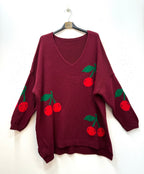 Cherry pattern sweater i Stor Storlek