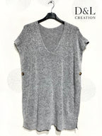 Buttoned side poncho sweater with alpaca