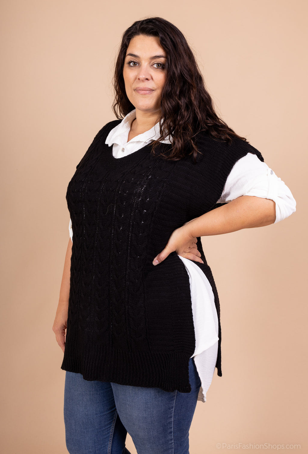 Ärmlös tröja med skjorta i Plus Size