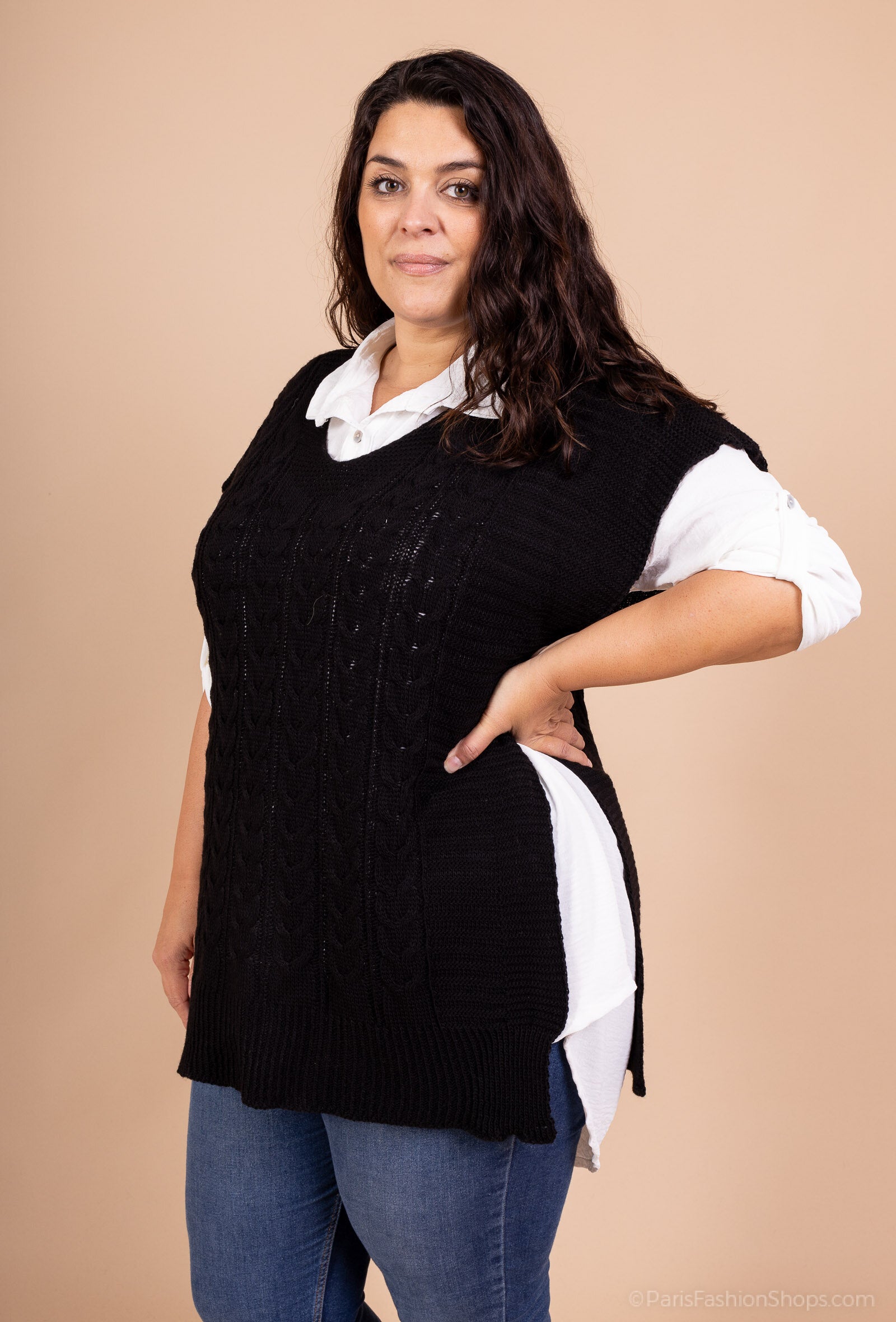 Ärmlös tröja med skjorta i Plus Size
