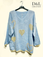 Knit sweater with hearts sizes 38 to 52 i Plus Size