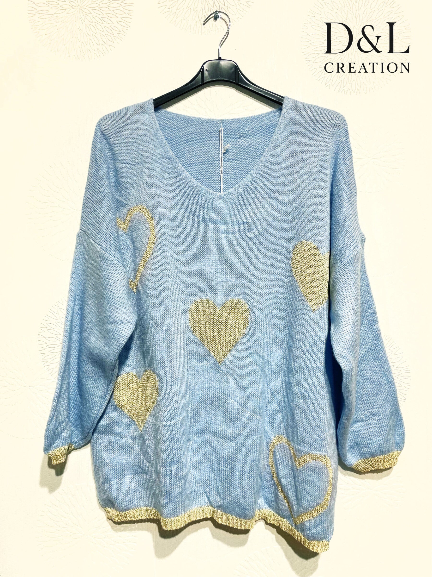Knit sweater with hearts sizes 38 to 52 i Plus Size