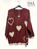 Knit sweater with hearts sizes 38 to 52 i Plus Size