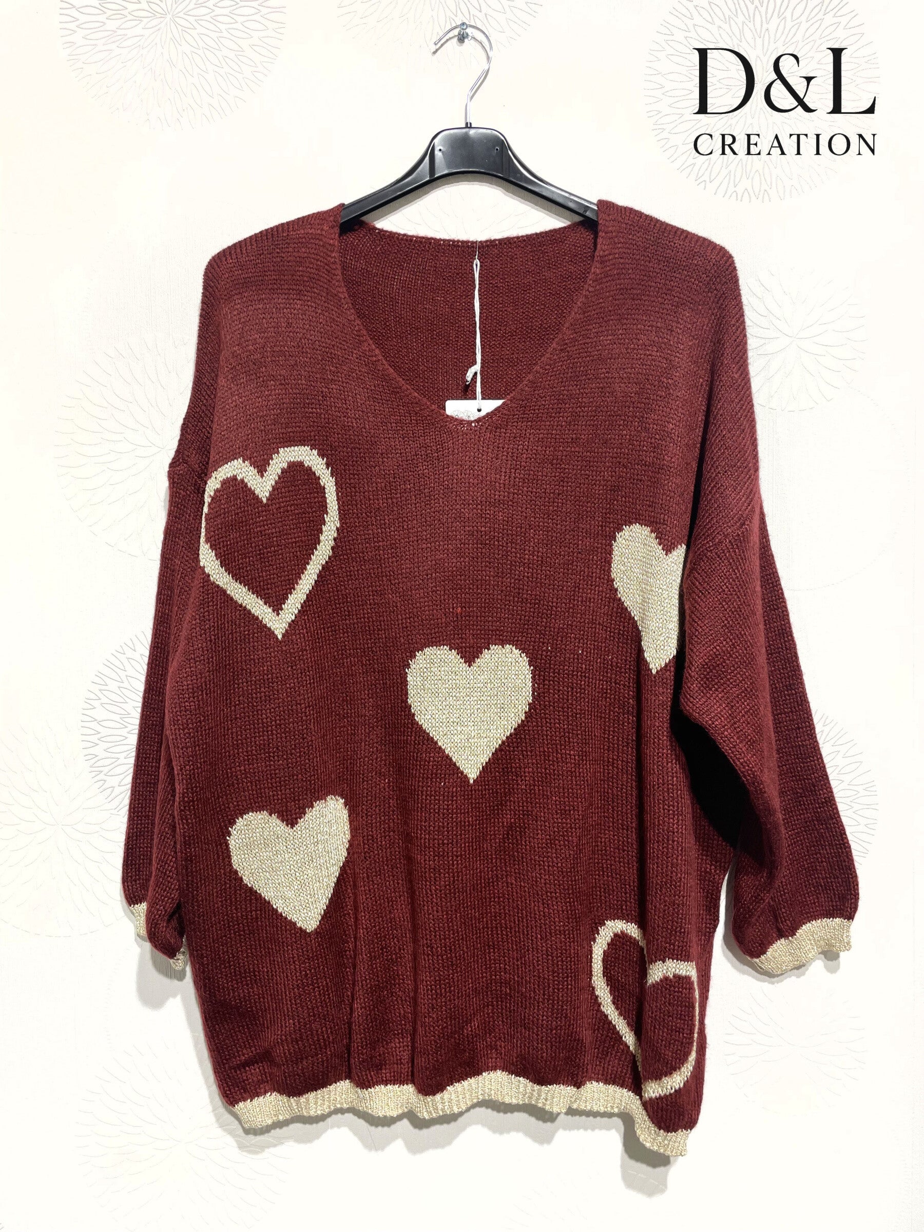 Knit sweater with hearts sizes 38 to 52 i Plus Size