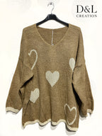 Knit sweater with hearts sizes 38 to 52 i Plus Size