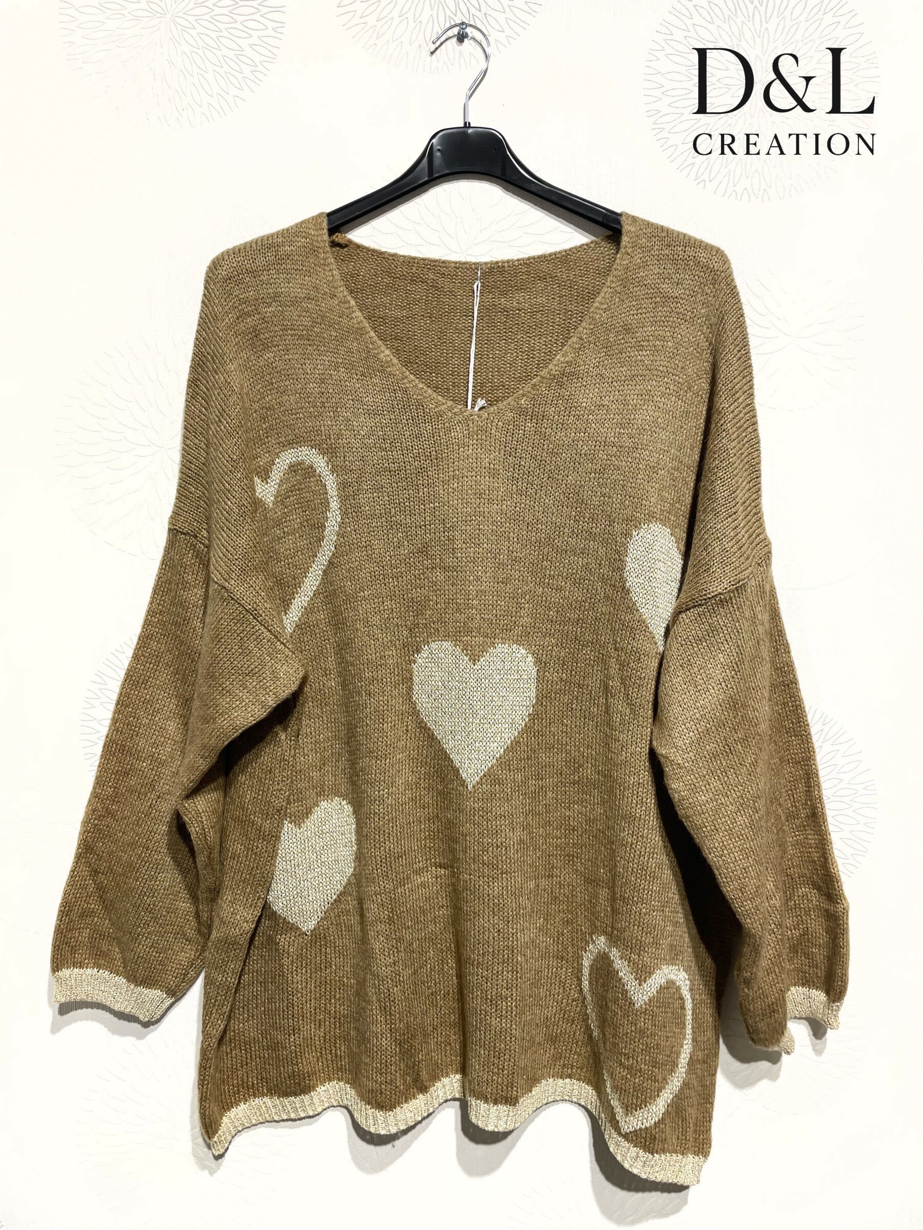 Knit sweater with hearts sizes 38 to 52 i Plus Size