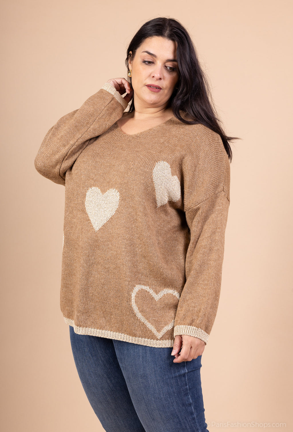Knit Sweater med Hjärtor i Storlek 38 till 52