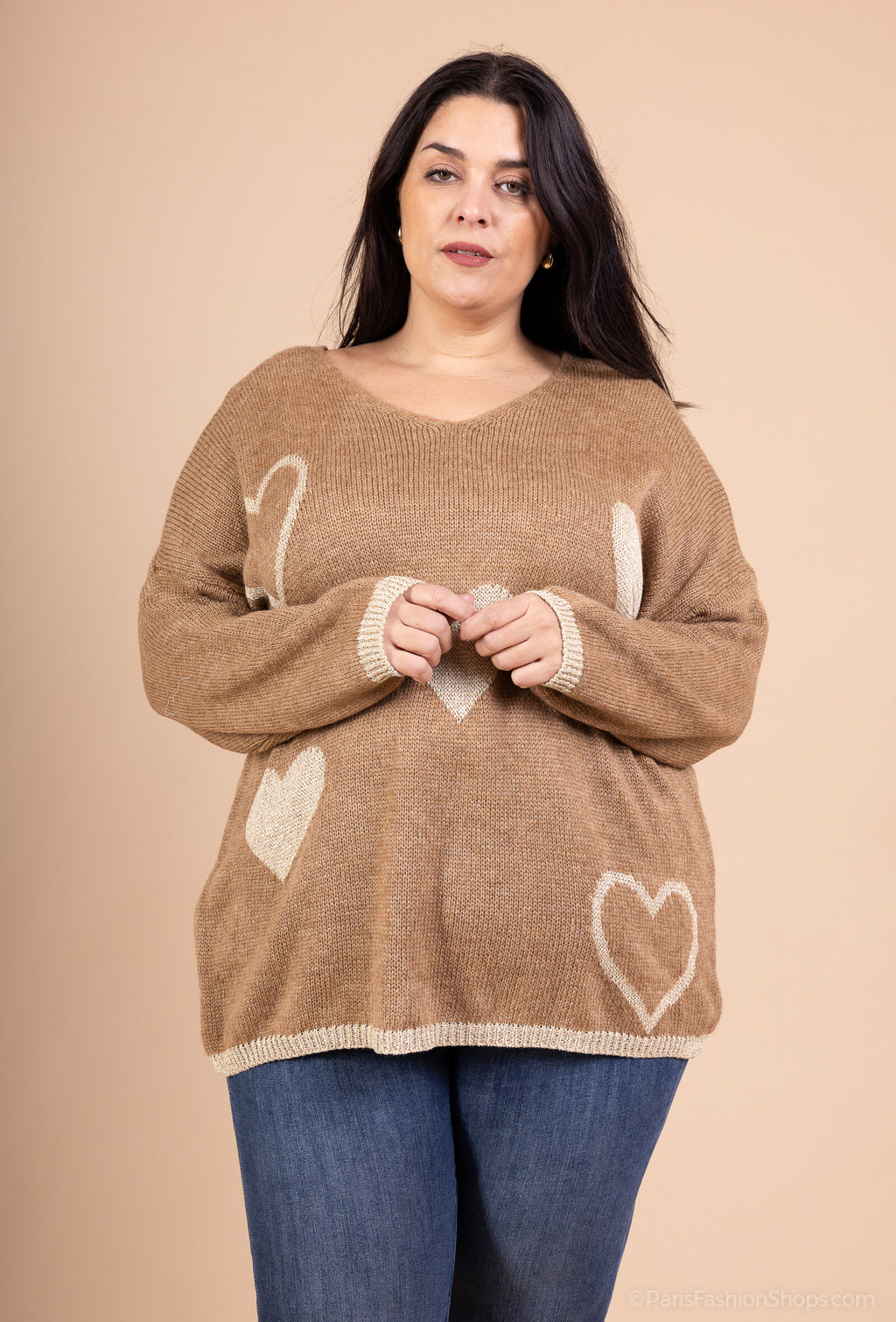 Knit Sweater med Hjärtor i Storlek 38 till 52